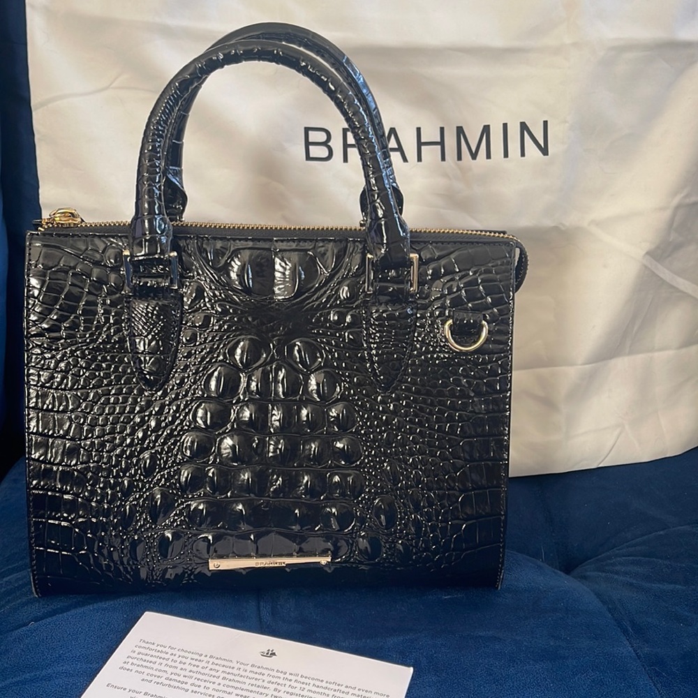 Brahmin Anywhere Convertible Melbourne Embossed Leather Satchel - Black